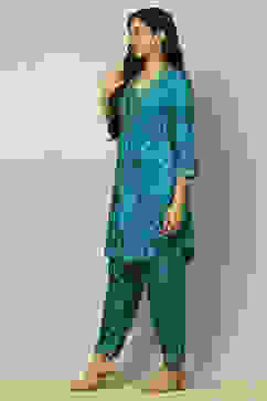 Green Printed Straight Kurta Set image number 3