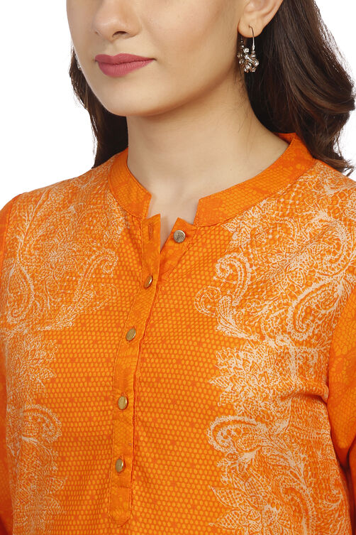 Orange Cotton Straight Kurta image number 1