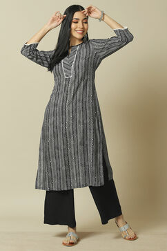 Black LIVA Woven Straight Kurta Suit Set image number 0