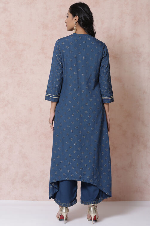 Indigo LIVA Asymmetric Kurta image number 5