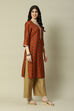 Orange LIVA Straight Printed Kurta image number 3