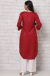 Red LIVA Straight Kurta image number 4