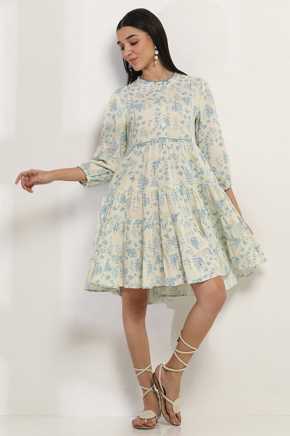 Blue Printed Tiered Dress image number 0