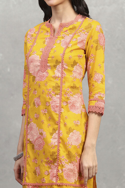 Green Cotton Printed Straight Kurta Pants Set image number 1
