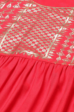 Red Flared Printed Suit Set image number 1