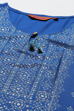 Blue LIVA Straight Printed Kurta Palazzo Suit Set image number 1