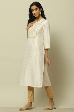 Off White Polyester Straight Kurta image number 2