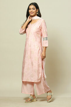 Light Pink Cotton Blend Woven Straight Kurta Suit Set image number 5