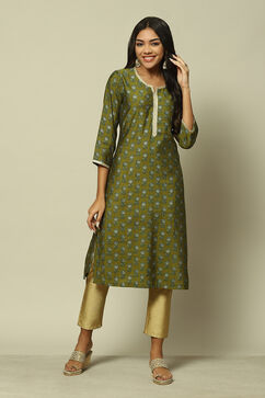 Green LIVA Straight Printed Kurta image number 5