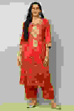 Rust Viscose Shantoon Embroidered Straight Kurta image number 5