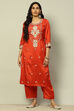 Rust Viscose Shantoon Embroidered Straight Kurta image number 5