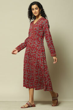 Maroon Jacquard Straight Printed Dress image number 2