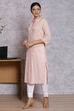 Cream Cotton And Cambric Straight Kurta image number 2