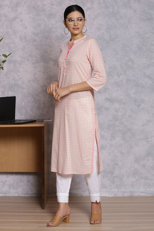Cream Cotton And Cambric Straight Kurta image number 2