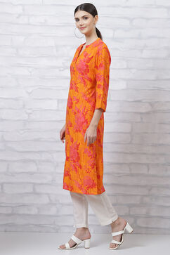 Orange LIVA Straight Kurta image number 2