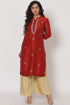 Rust Polyster Kurta image number 0