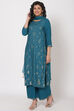 Teal Green Viscose And Rayon Straight Suit Set