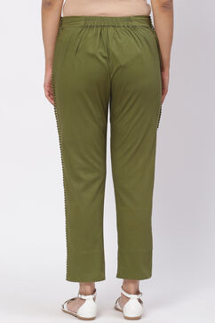 Olive Green Solid Slim Pants image number 4