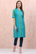 Turquoise Art Silk Straight Kurta image number 2