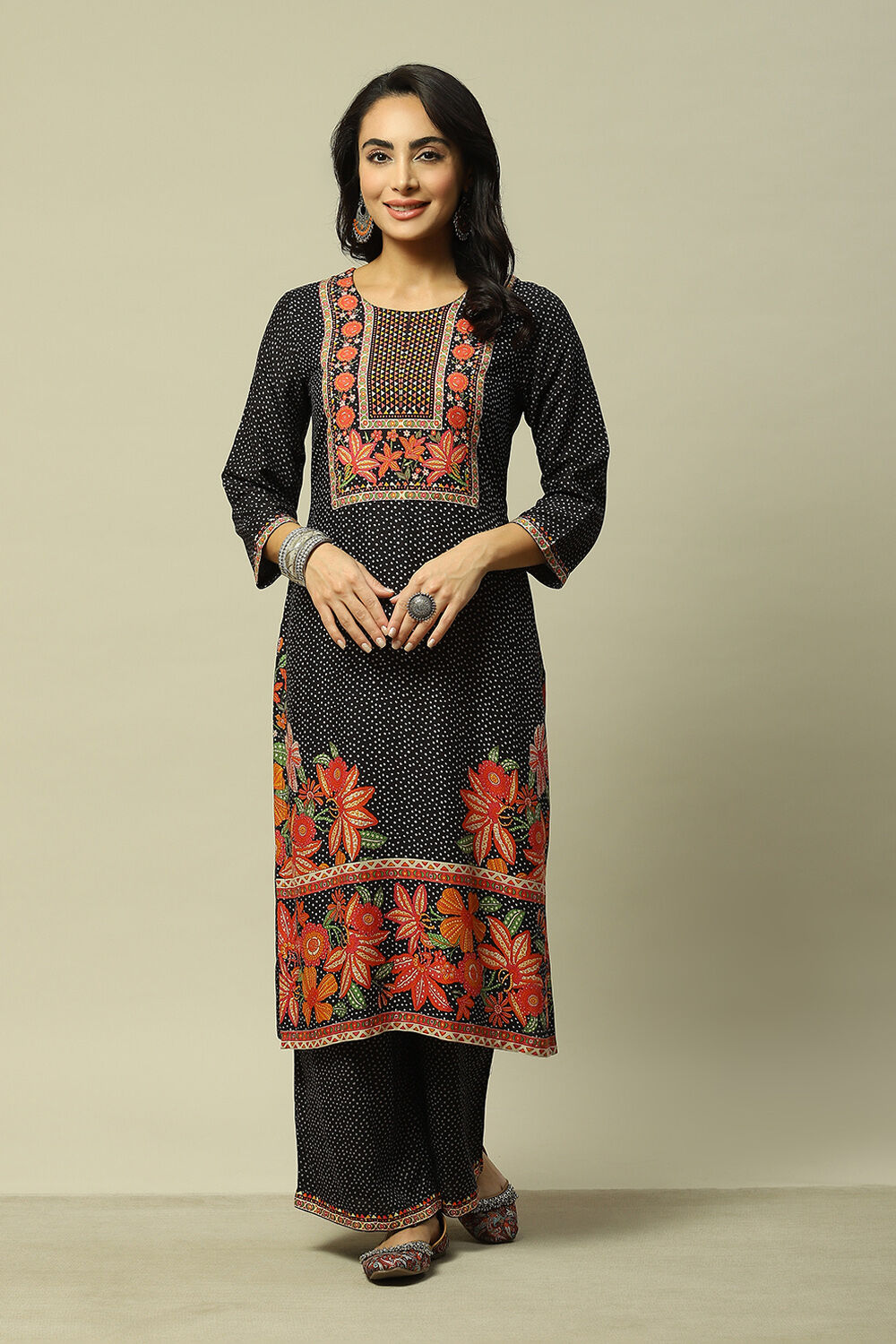 Black LIVA Straight Printed Kurta image number 5