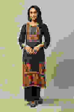 Black LIVA Straight Printed Kurta image number 5