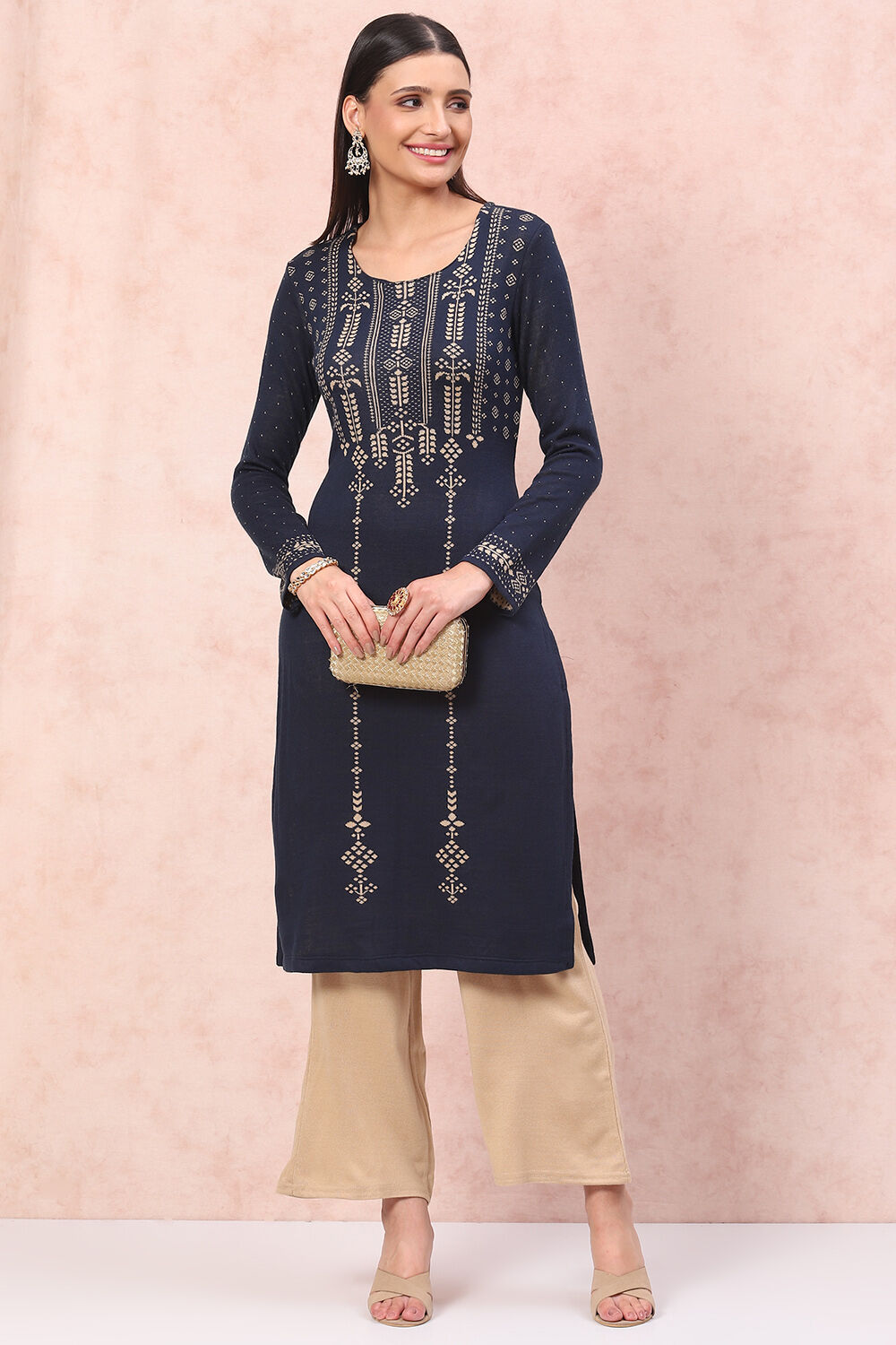 Blue Acrylic Straight Kurta image number 5