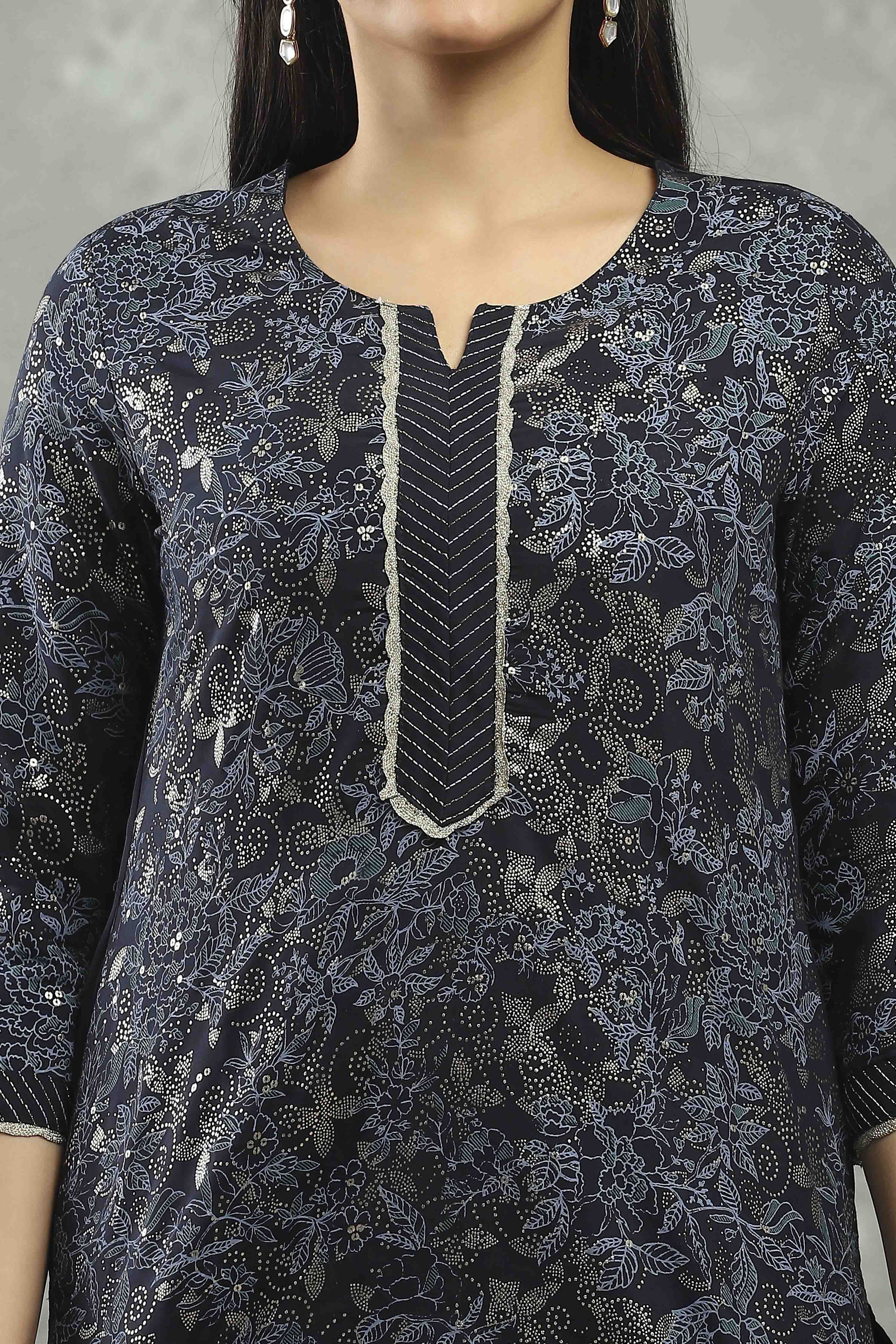 Blue Viscose Straight Kurta Pants Set image number 1