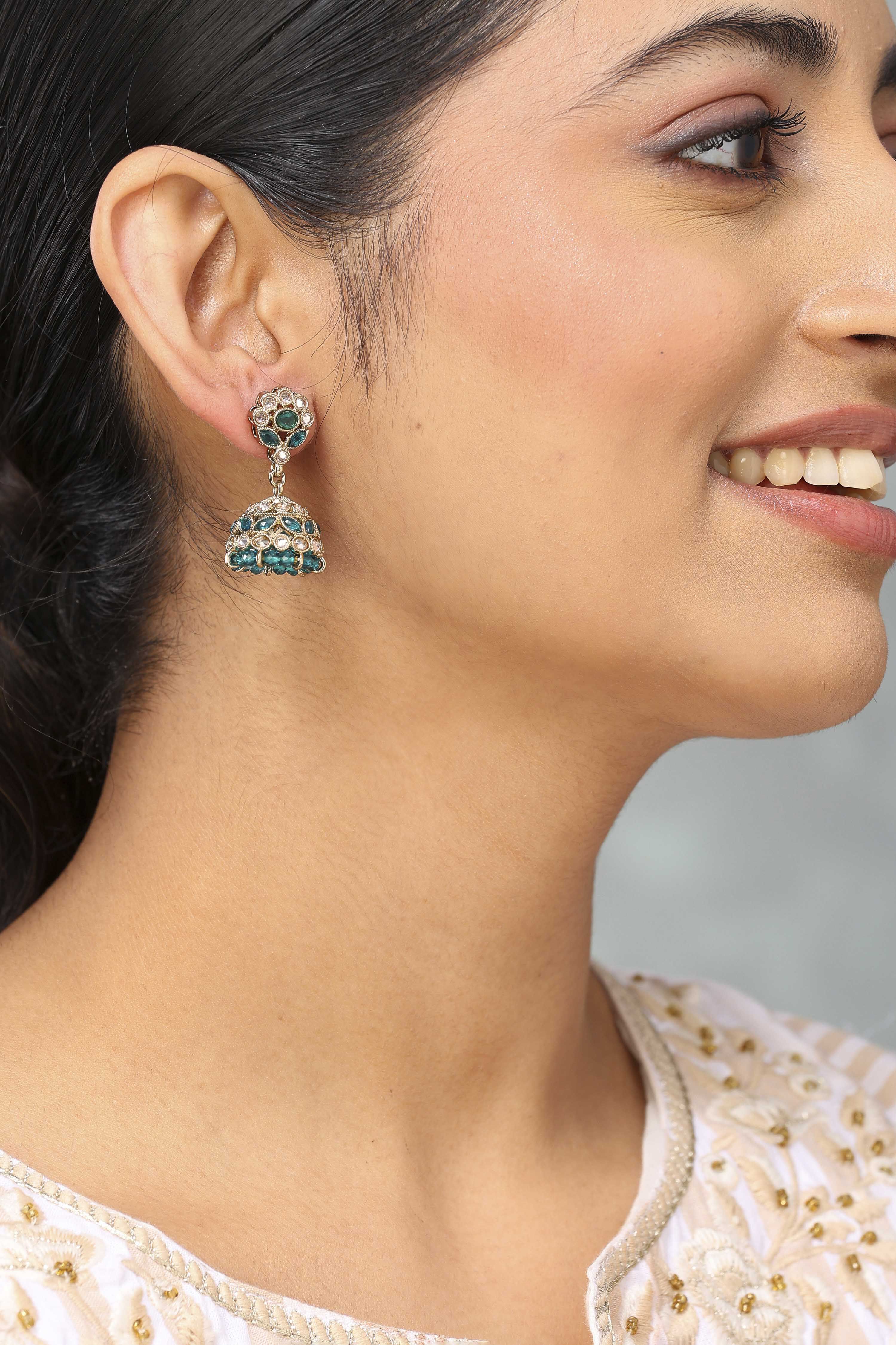 Green Brass Jhumka image number 1