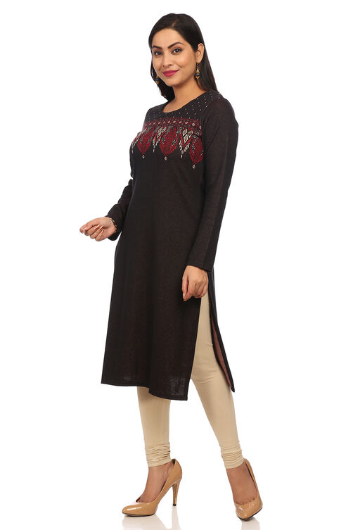 Mustard Poly Cotton Straight Kurta image number 4