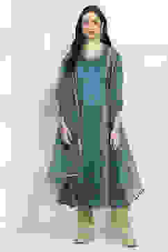 Teal Viscose Gathered Dress image number 5