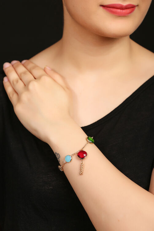 Multicolor Glass Faceted Beads With Tassel Bracelet image number 0