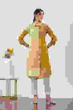 Yellow Cotton Straight Kurtas image number 5