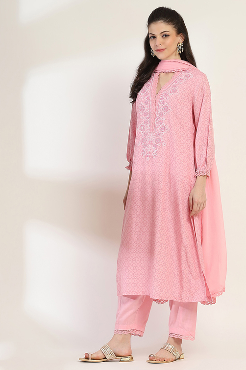 Pink Viscose Rayon Straight Set image number 3