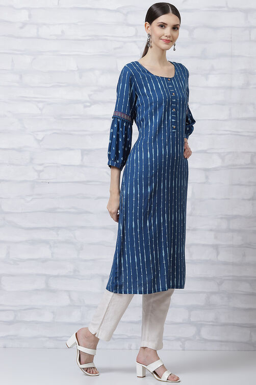 Indigo LIVA Straight Kurta image number 3