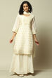 Off White Polyester Straight Yarndyed Kurta Palazzo Suit Set image number 7