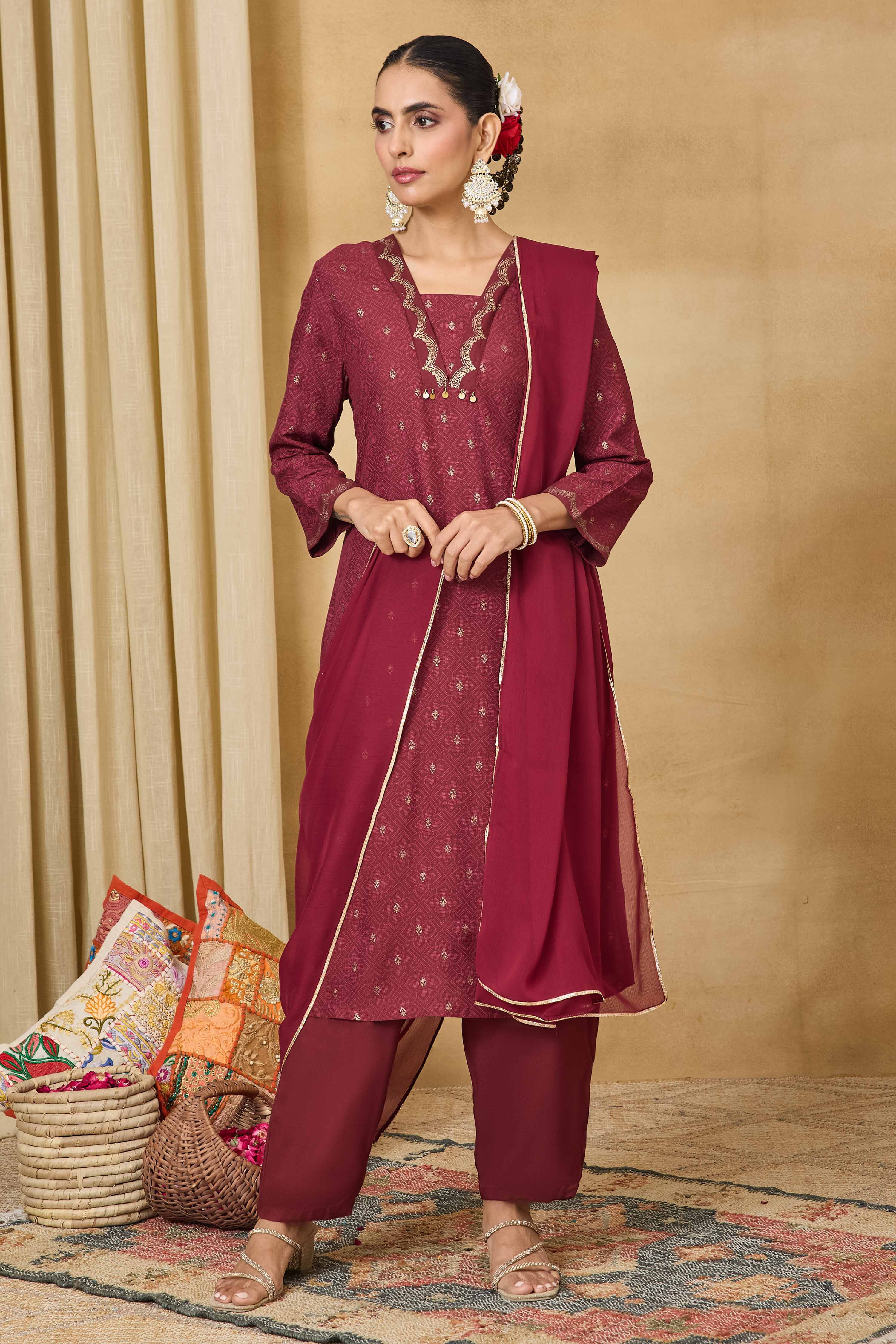 Blue Viscose Rayon Straight Printed Suit Set image number 7