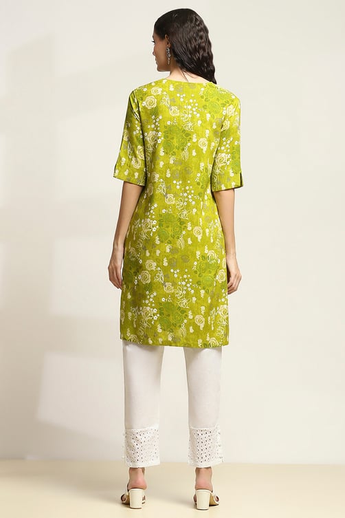 Blue Printed Straight Kurta image number 3