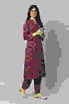 Brown LIVA Straight Printed Kurta Palazzo Suit Set image number 5