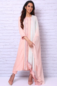 Peach And Green Polyester Chiffon Dupatta image number 0