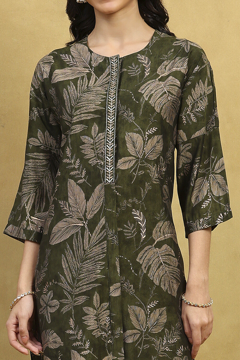 Green Viscose Blend Printed Straight Co-ord Set image number 1