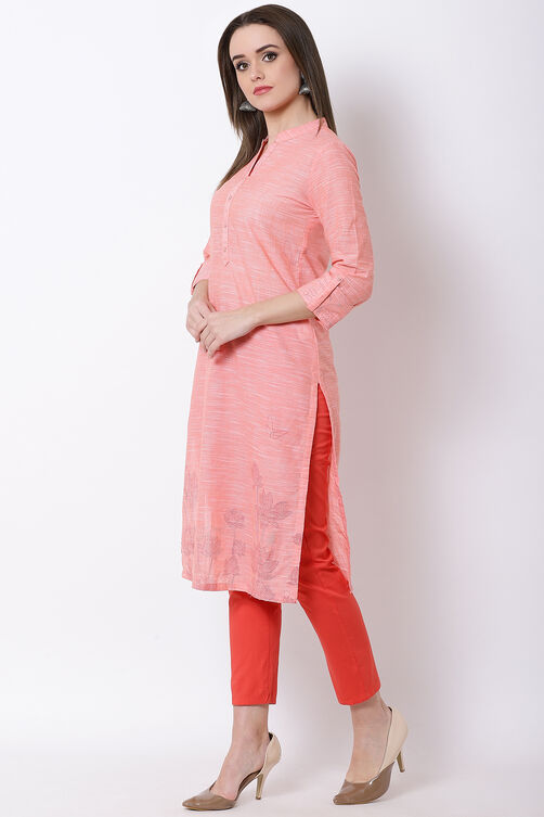 Orange Cotton Straight Kurta image number 2