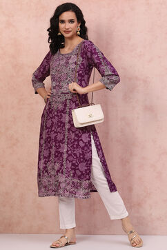 Purple LIVA Straight Kurta image number 5