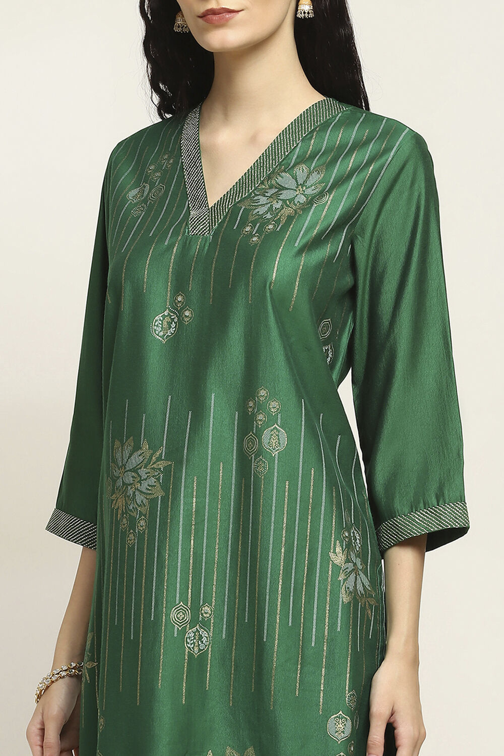 Green Printed Straight Kurta image number 1