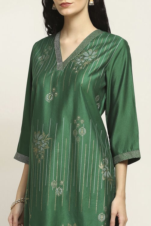 Green Viscose Blend Printed Straight Kurta image number 1