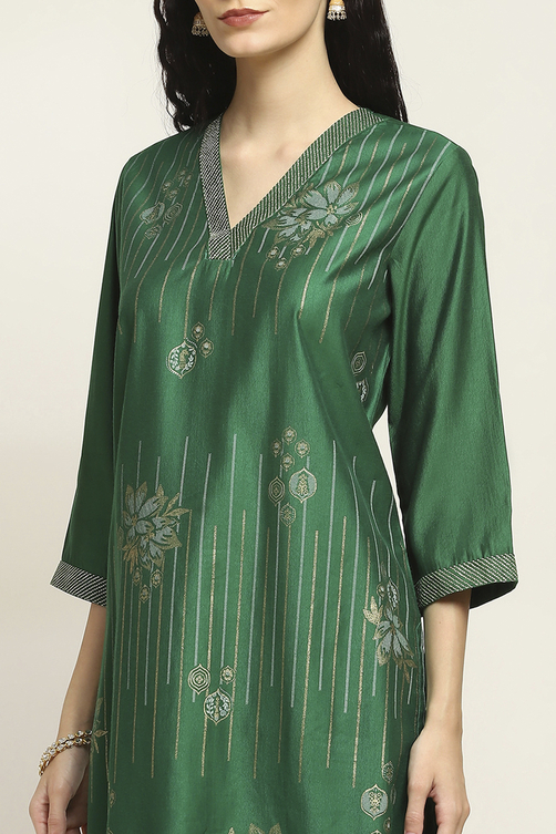 Green Printed Straight Kurta image number 1