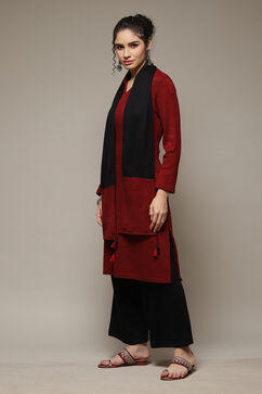 Maroon Acrylic Straight Suit Set image number 3