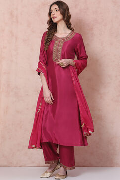 Wine Viscose A Line Suit Set image number 7