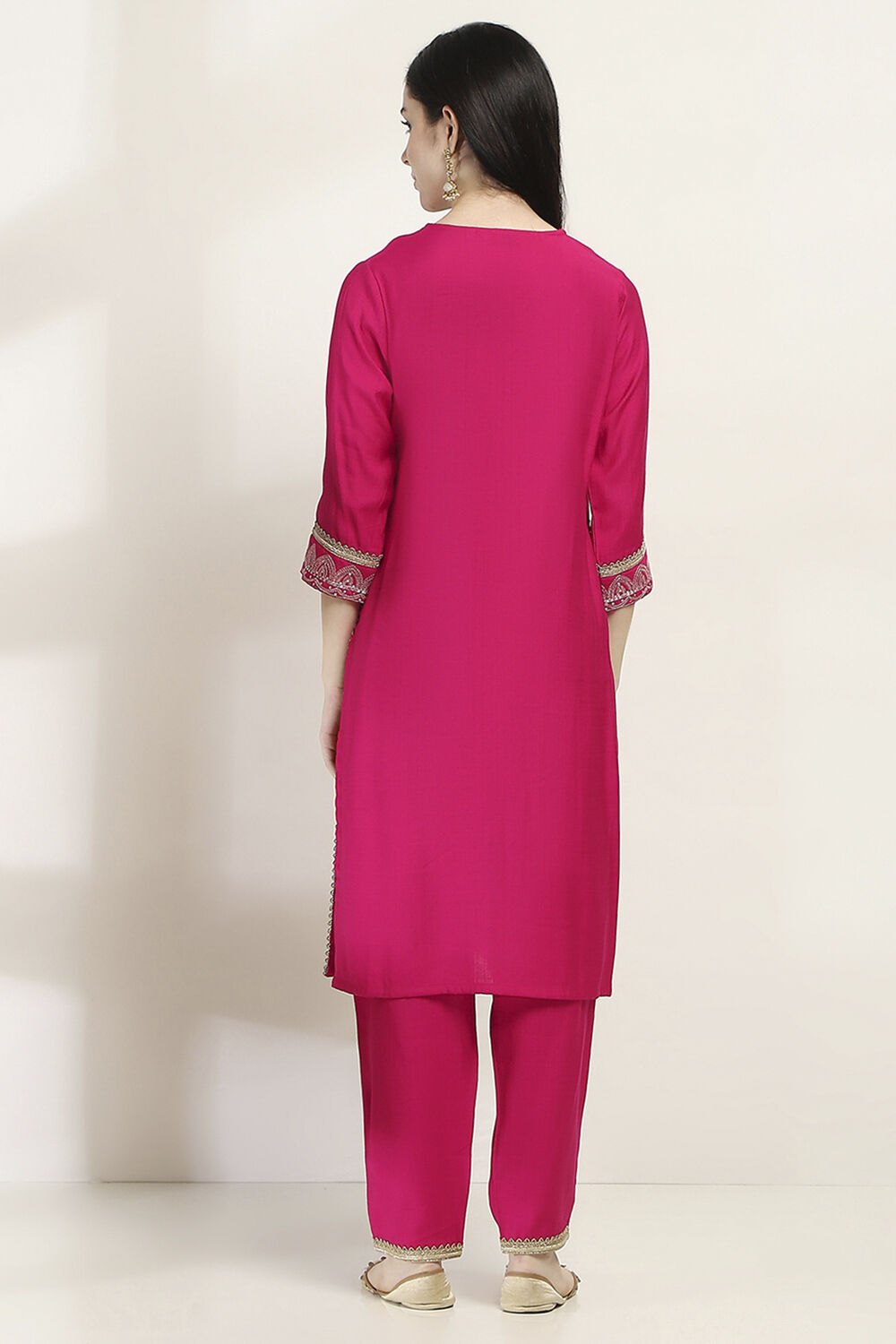 Lime Green Viscose Blend Embroidered Straight Suit Set image number 4