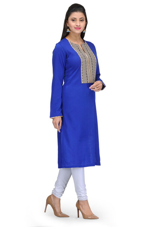 Blue Acrylic Straight Kurta image number 1