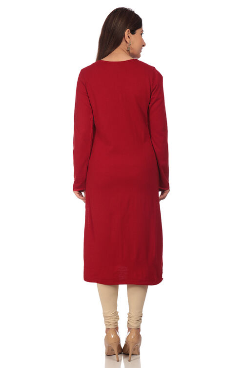 Red Straight Poly Cotton Kurta image number 4